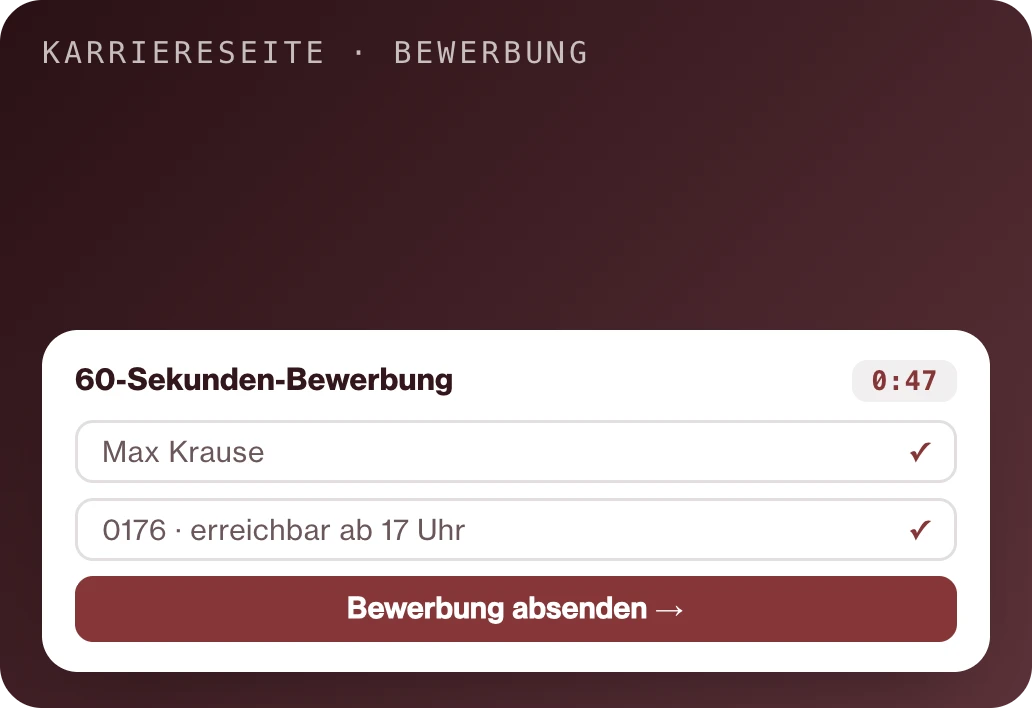Karriereseite Touchpoint mit 60 Sekunden Bewerbung